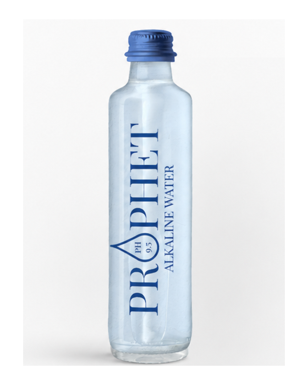 Prophet Water alkaline water bottle with blue branding and blue cap